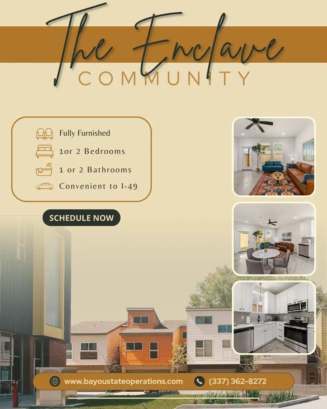 Fully Furnished Apartments with 1-2 Bedrooms and 1-2 Bathrooms.